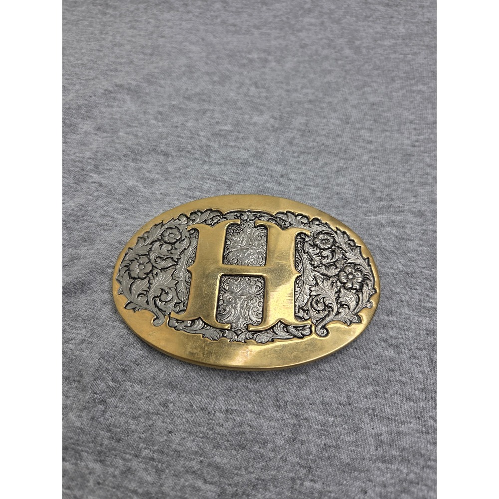 Vintage Antique Initial H Letter Gold Silver Belt Buckle